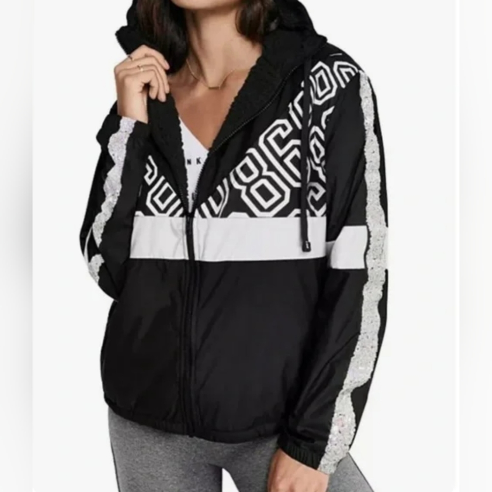 Pink V.S. Black & White 86 Windbreaker W/Sherpa Lining & Hoodie
